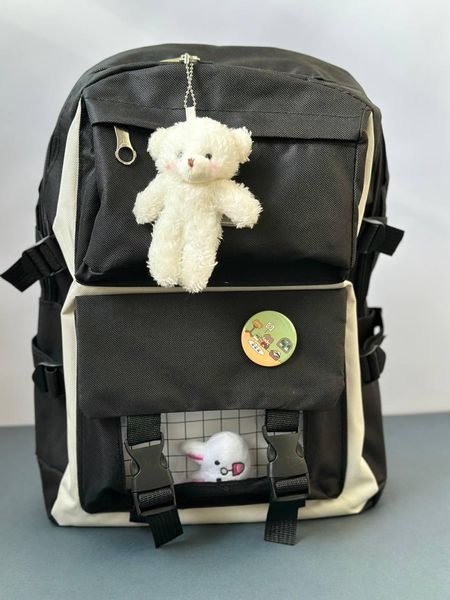 Детский рюкзак 4 в 1 (рюкзак 38х29х10 см; сумка 29х28х6 см; клатч 19х14 см; пенал 17х7 см) + брелок и карман с игрушками, Черный T-0218В фото