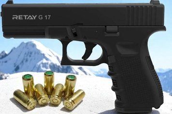 Стартовый шумовой пистолет RETAY G17 black Glok 17 + 20 шт холостых патронов (9 mm) 11950329A фото